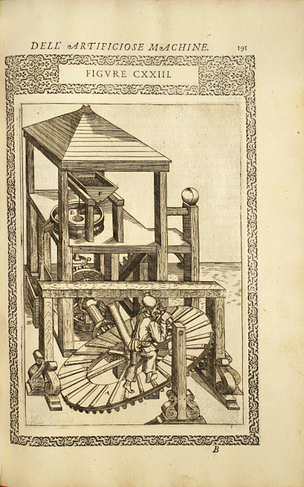A Crane, illustration from Diverse Imaginary Machines by Agostino Ramelli,  published in Paris in 1588 (copper plate engraving)